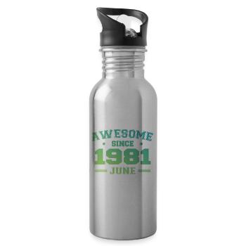 June 1981 Birthday Year 1981 June Gift 1981 - Water bottle with straw - silver - Right