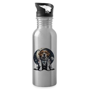 Hund Astronaut Dog Weltall Hundeliebe Geschenk - Trinkflasche mit integriertem Trinkhalm - Lightsilver - Rechts