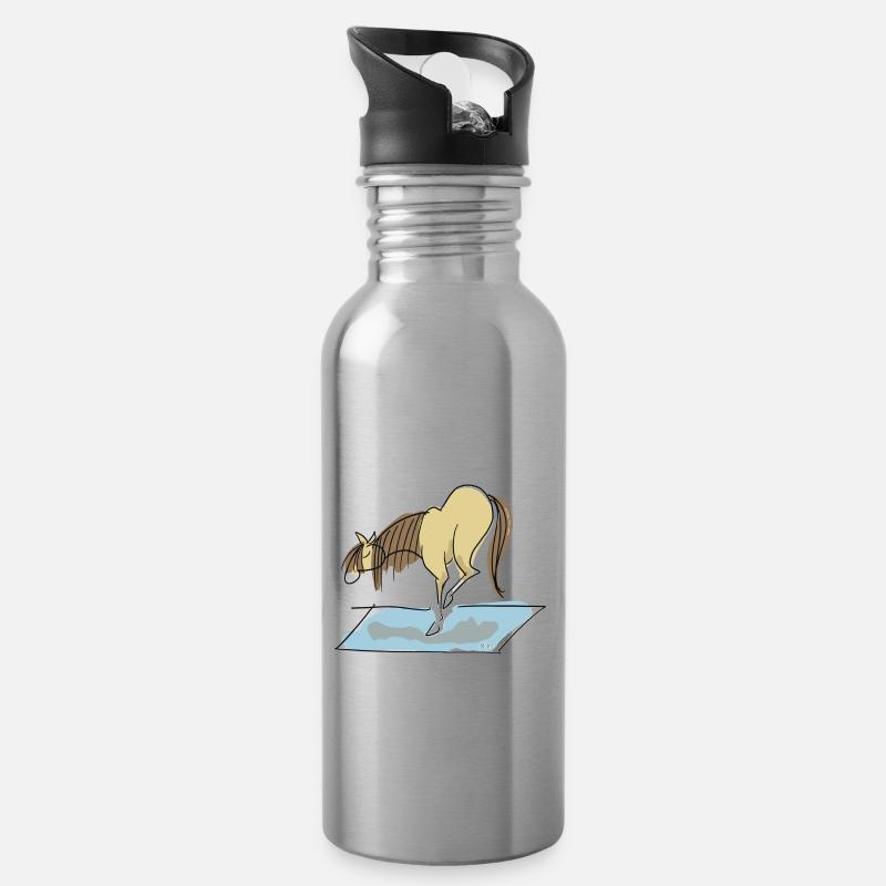 Poney de yoga - Corbeau - Gourde avec paille intégrée - argent clair
