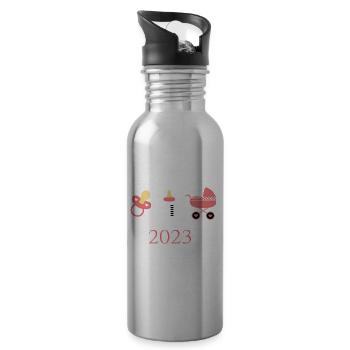 Baby 2023 Geburt Mädchen Vorlage personalisierbar - Trinkflasche mit integriertem Trinkhalm - Lightsilver - Rechts
