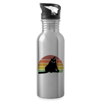 chat vintage et drôle qui a l'air en colère - Gourde avec paille intégrée - argent clair - Droite
