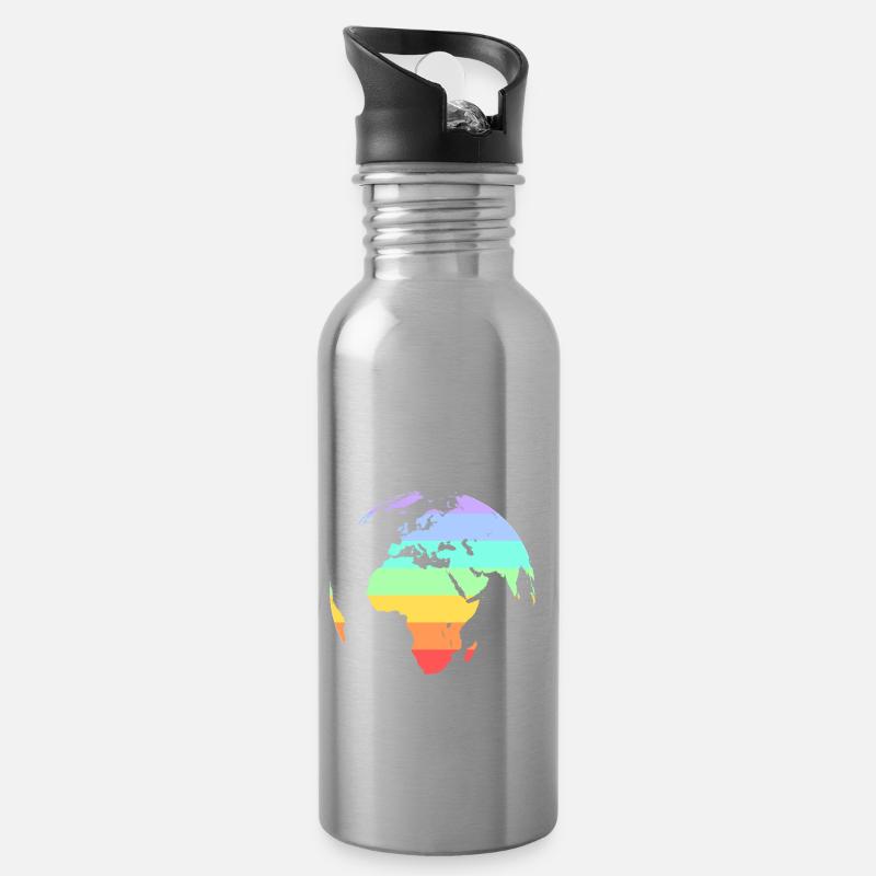 Regenbogen Welt - Trinkflasche mit integriertem Trinkhalm - Lightsilver