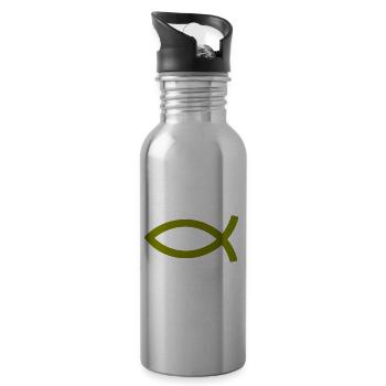 Jésus poisson Ichthys poisson poisson poisson - Gourde avec paille intégrée - argent clair - Droite