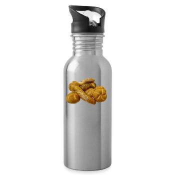 brot broetchen crossaint baecker baguette bread bu - Trinkflasche mit integriertem Trinkhalm - Lightsilver - Rechts