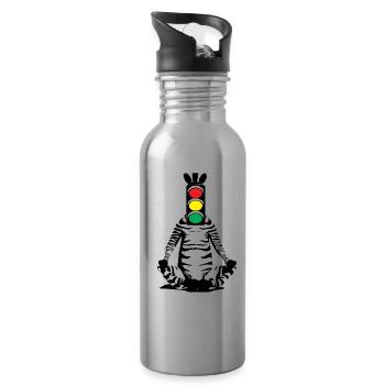 Zebra, Traffic Light, Head, Art, Streetart, Urban - Water bottle with straw - silver - Right