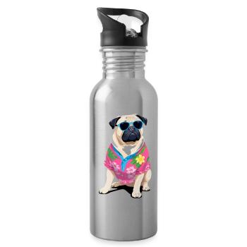 Chill Chihuahua with Beach Vibes - Water bottle with straw - silver - Right