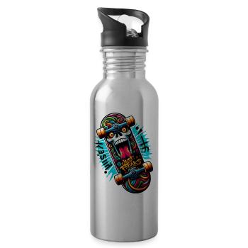 Just Freaks - Skate Board Sk8 Graffiti Skull - Water bottle with straw - silver - Right