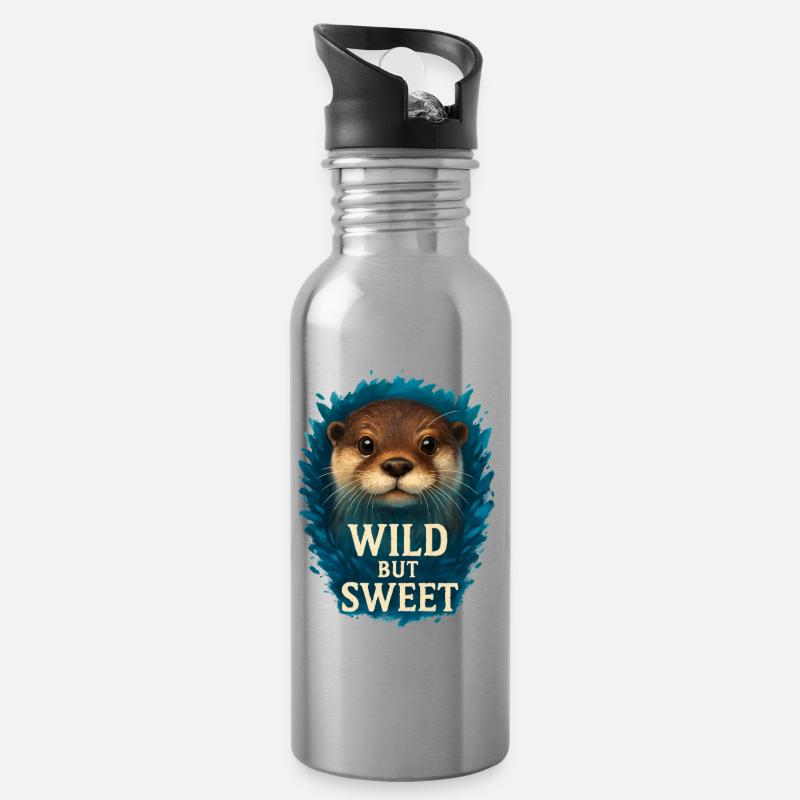 Sauvage mais sucré – Loutre cool - Gourde avec paille intégrée - argent clair