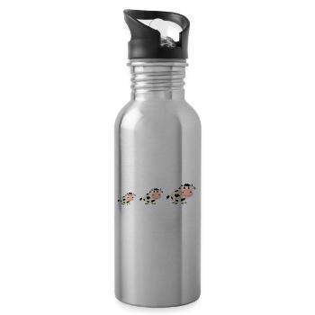 Kuh Kühe Comic Geschenk Bauern Landwirte - Trinkflasche mit integriertem Trinkhalm - Lightsilver - Rechts