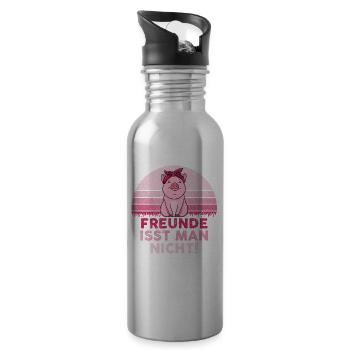 Vegan Vegan Lifestyle Gift · Friends are one - Water bottle with straw - silver - Right