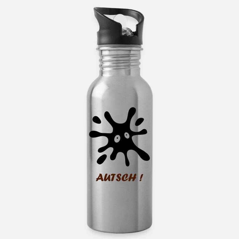 schwarzer Fleck mit Augen - Autsch - Trinkflasche mit integriertem Trinkhalm - Lightsilver