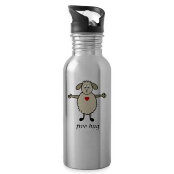 Free hug, Schaf, Herz - Trinkflasche mit integriertem Trinkhalm - Lightsilver - Rechts