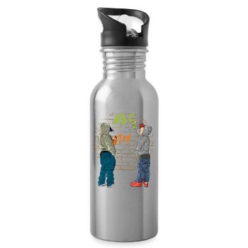 Graffiti Schule - Trinkflasche mit integriertem Trinkhalm - Lightsilver - Rechts