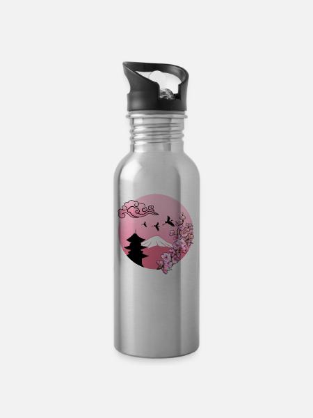 Sakura Cherry Blosseom Pink - Gourde avec paille intégrée - argent clair