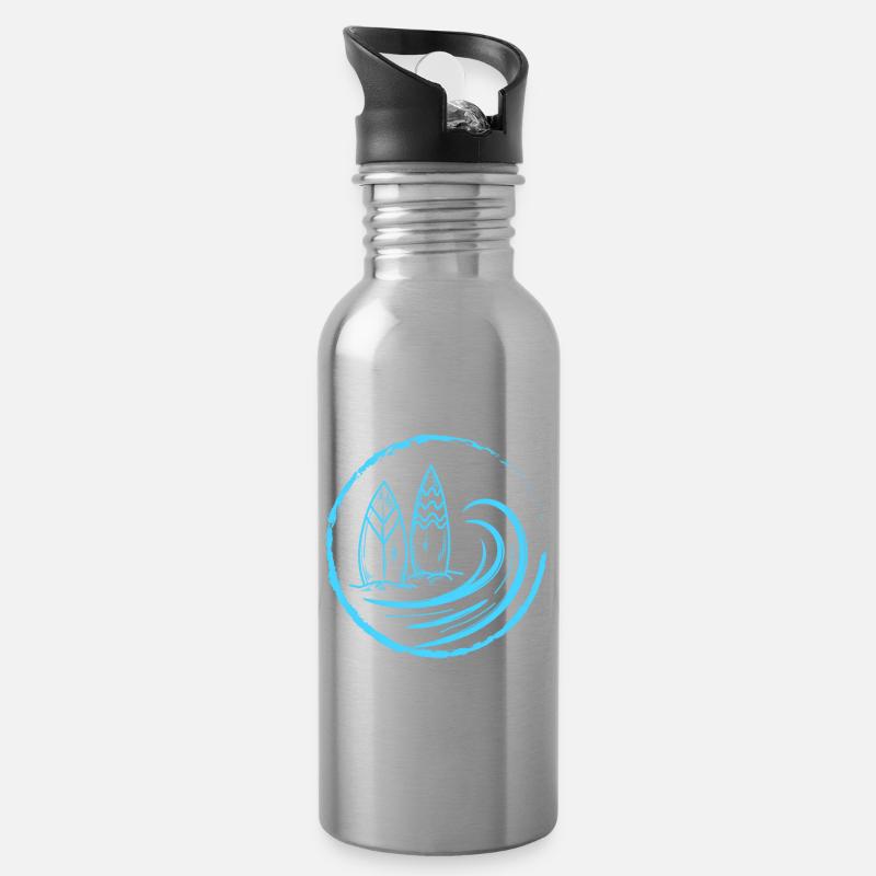 Surf, Wave Circle - Trinkflasche mit integriertem Trinkhalm - Lightsilver