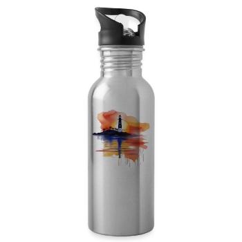 Ein Aquarell-Leuchtturm-Szene - Trinkflasche mit integriertem Trinkhalm - Lightsilver - Rechts
