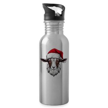 Ziege Xmas Weihnachten Tier Kopf - Trinkflasche mit integriertem Trinkhalm - Lightsilver - Rechts