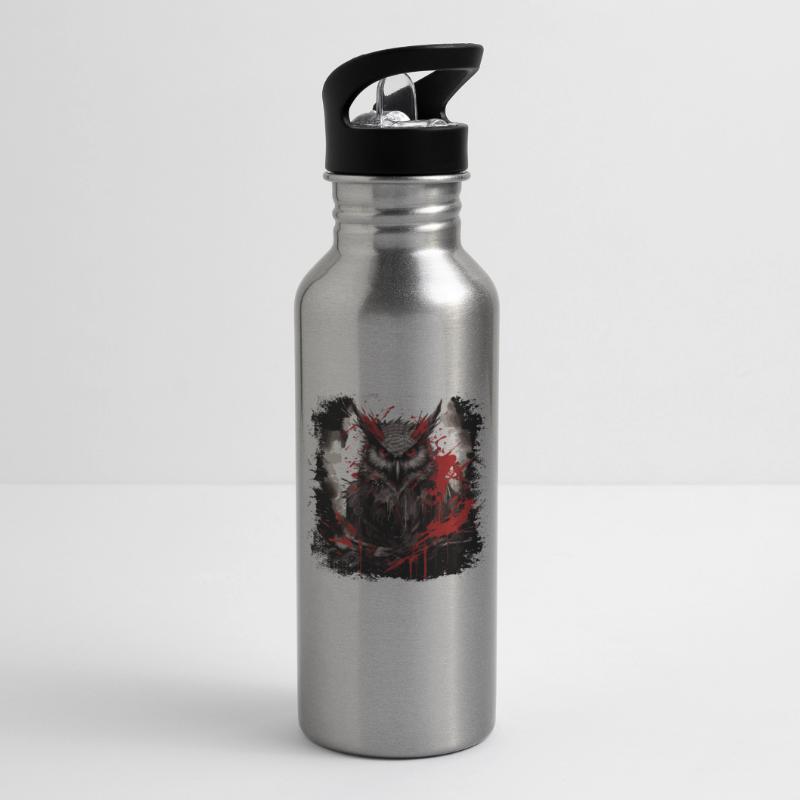 Gothic Eule Trinkflasche mit integriertem Trinkhalm