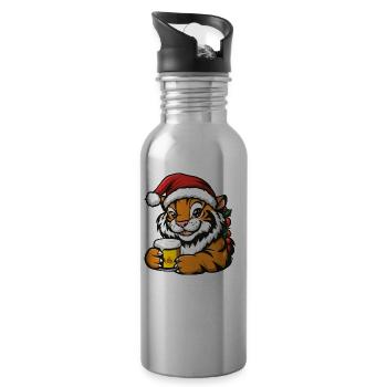Tiger Weihnachten Bier Lustig - Trinkflasche mit integriertem Trinkhalm - Lightsilver - Rechts