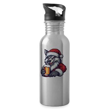 Loup Noël Bière Drôle - Gourde avec paille intégrée - argent clair - Droite