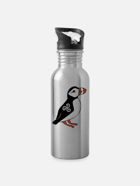 KELTISCHES PUFFIN - Trinkflasche mit integriertem Trinkhalm - Lightsilver