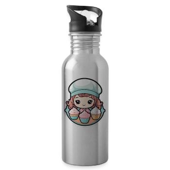 Cute baker girl with cupcakes - Water bottle with straw - silver - Right