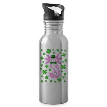 Axolotl de la Saint-Patrick rose - Gourde avec paille intégrée - argent clair - Droite