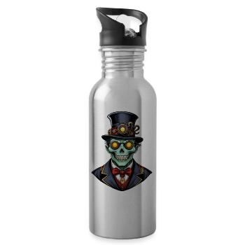 Scary Halloween Steampunk Ghoul - Water bottle with straw - silver - Right