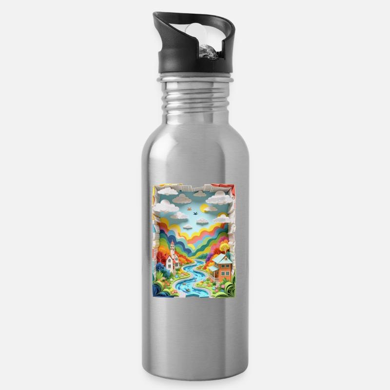 Ville faite de papier - Gourde avec paille intégrée - argent clair