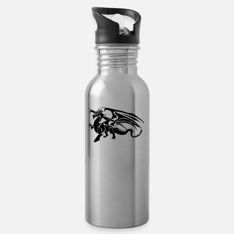 Drache - Trinkflasche mit integriertem Trinkhalm - Lightsilver