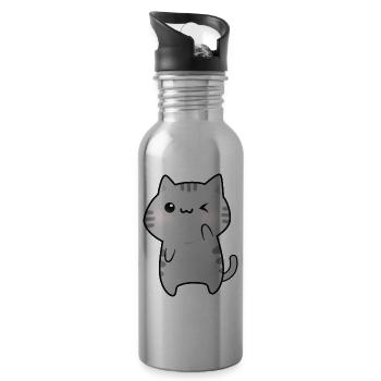 Dessin animé mignon chat gris - Gourde avec paille intégrée - argent clair - Droite