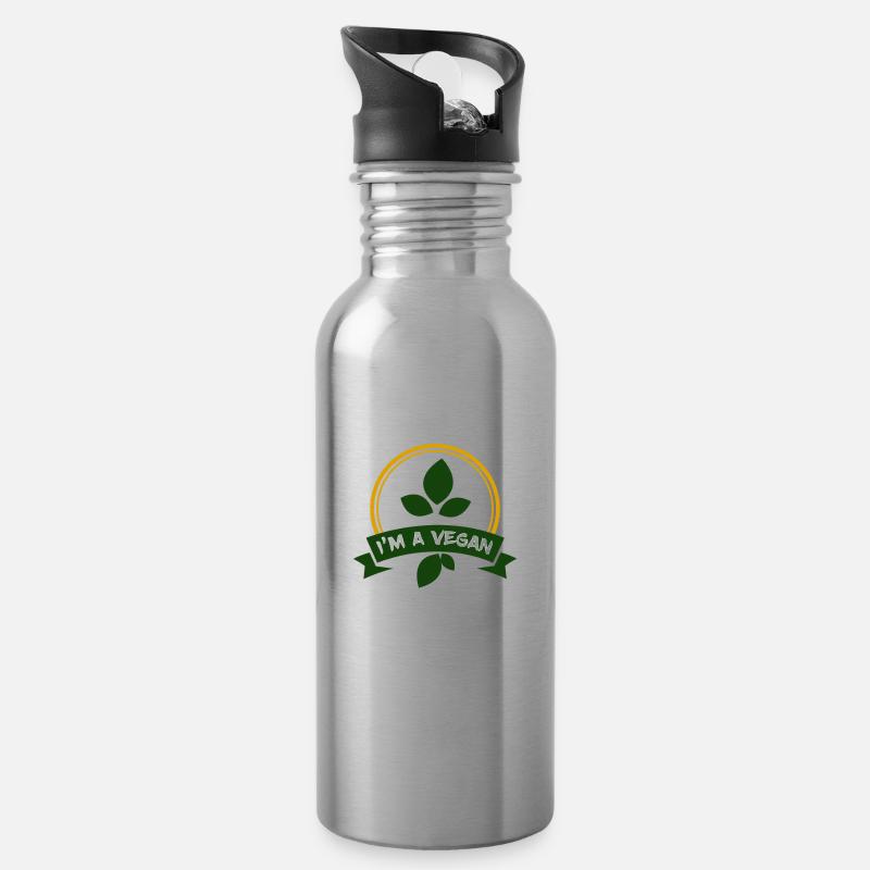 I´m a Vegan ... Ich bin ein Veganer - Trinkflasche mit integriertem Trinkhalm - Lightsilver