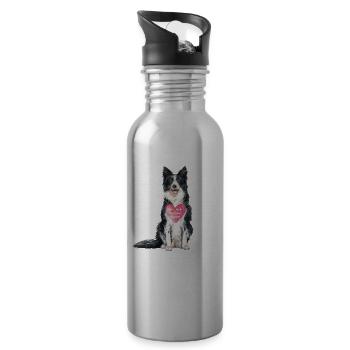 Border Collie love - Water bottle with straw - silver - Right