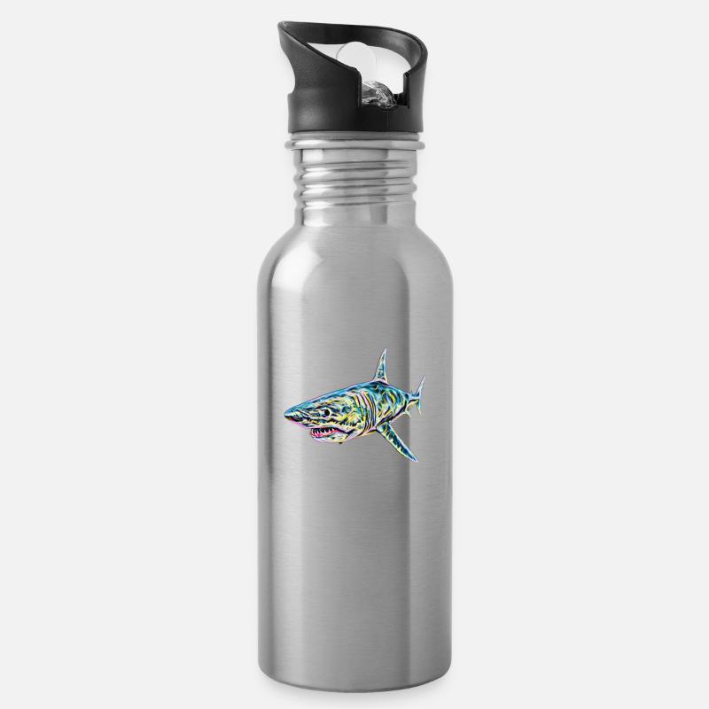 Requin - Gourde avec paille intégrée - argent clair
