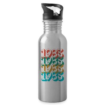 Geburtstag 1983 Retro 1983 geboren Jahr 1983 - Trinkflasche mit integriertem Trinkhalm - Lightsilver - Rechts
