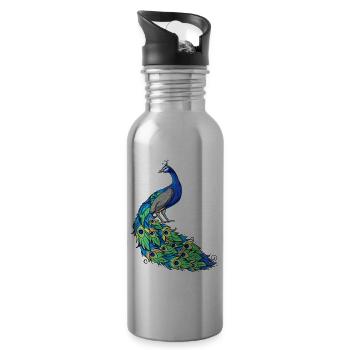 Pfau Pfauenfeder Feder Vogel - Trinkflasche mit integriertem Trinkhalm - Lightsilver - Rechts