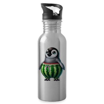 Pingouin drôle avec melon melon fruit de pastèque - Gourde avec paille intégrée - argent clair - Droite
