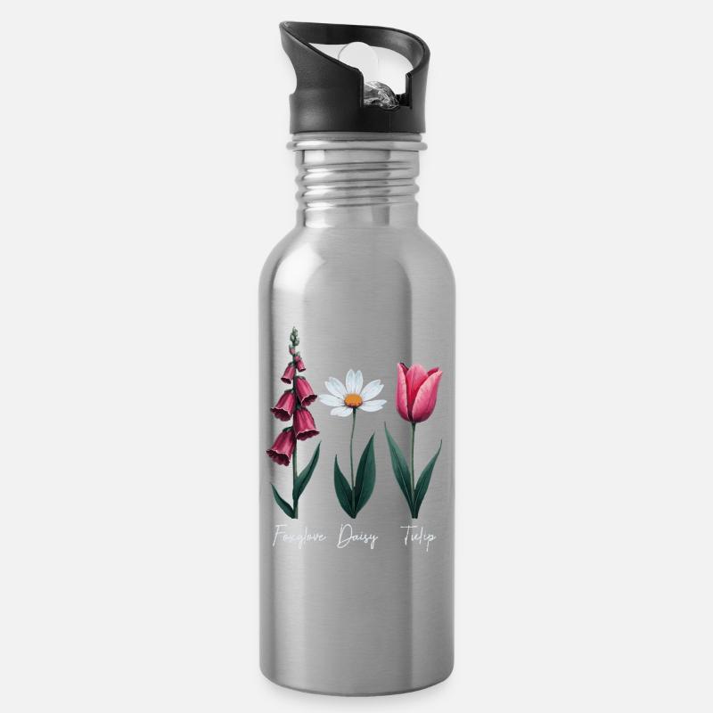 Fingerhut Gänseblümchen Tulpe Blumen - Trinkflasche mit integriertem Trinkhalm - Lightsilver