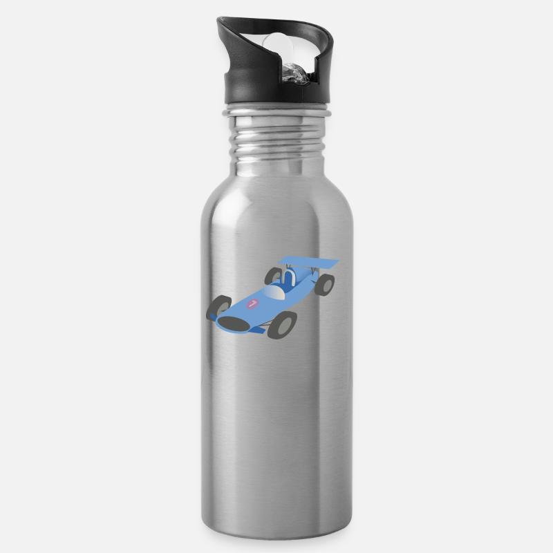 Rennwagen - Trinkflasche mit integriertem Trinkhalm - Lightsilver