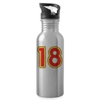 18. 18 YEARS OLD. 18th ANNIVERSARY. 18 BIRTHDAY. - Water bottle with straw - silver - Right