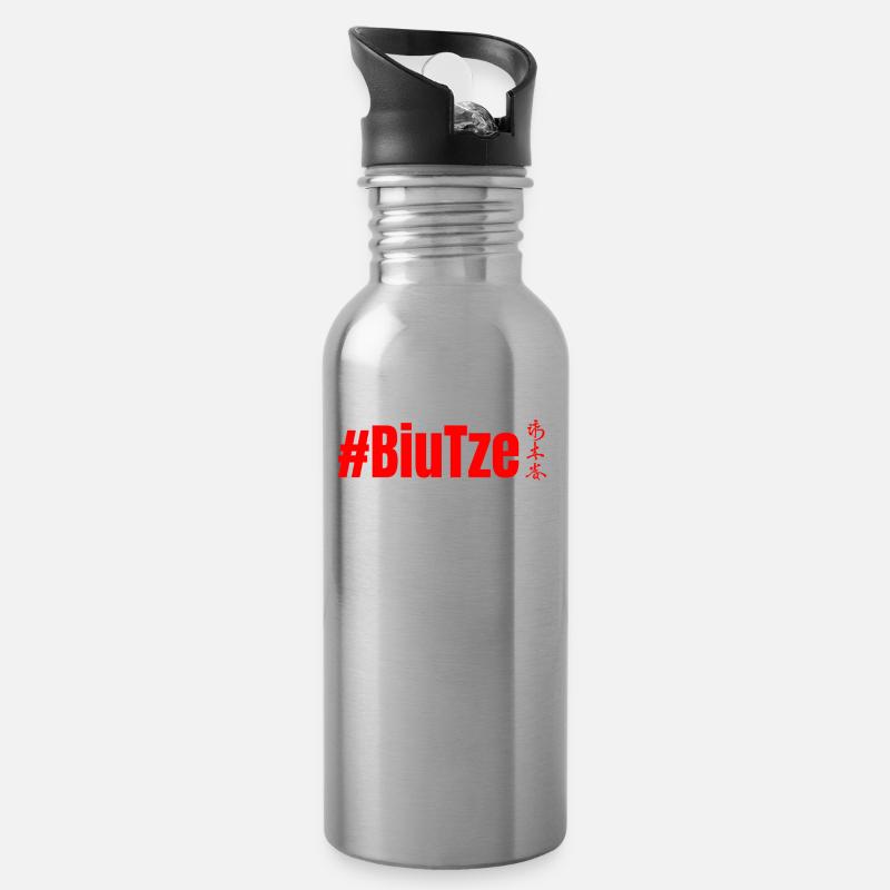 WingTsun BiuTze - Trinkflasche mit integriertem Trinkhalm - Lightsilver