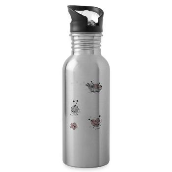 Wolle rettet den Tag, Stricken Geschenk - Trinkflasche mit integriertem Trinkhalm - Lightsilver - Rechts