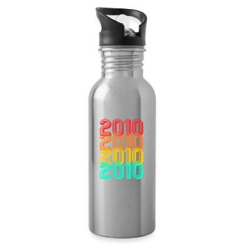 2010 born children retro 2010 birthday gift - Water bottle with straw - silver - Right