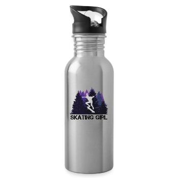 Skateboard girl in the beautiful nature - Water bottle with straw - silver - Right