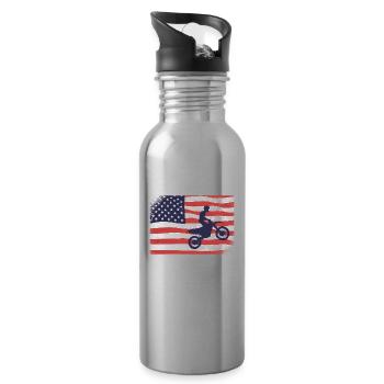 American Flag Motocross - Water bottle with straw - silver - Right