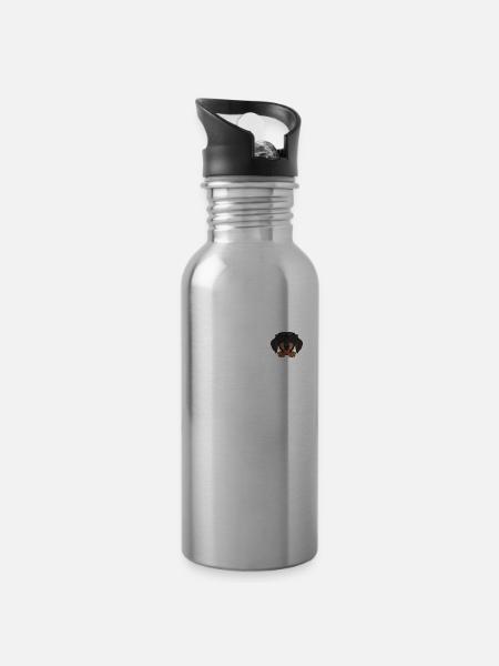 Dackel in der Brusttasche - Trinkflasche mit integriertem Trinkhalm - Lightsilver