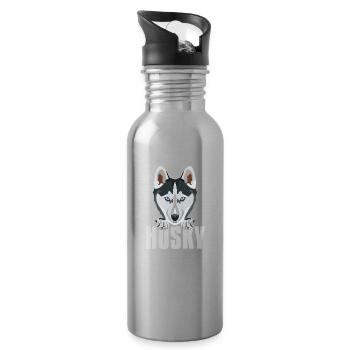 Husky souriant - Gourde avec paille intégrée - argent clair - Droite