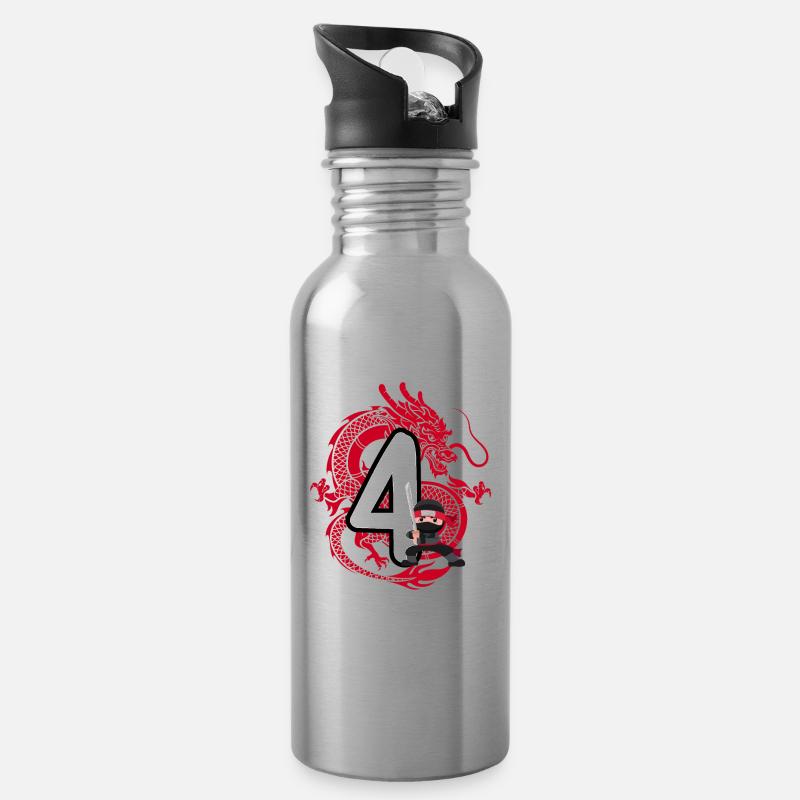 4. Geburtstag Junge 4 Jahre Ninja Drache Kostüm - Trinkflasche mit integriertem Trinkhalm - Lightsilver