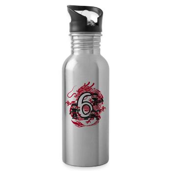 6th Birthday Boy 6 Years Ninja Dragon Costume - Water bottle with straw - silver - Right