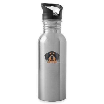 Lächelnder Rauhaardackel - Trinkflasche mit integriertem Trinkhalm - Lightsilver - Rechts